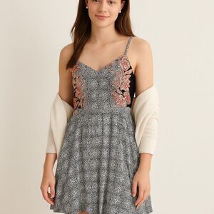 Aeropostale Boho Floral Geometric Smocked Fit & Flare Mini Dress Small